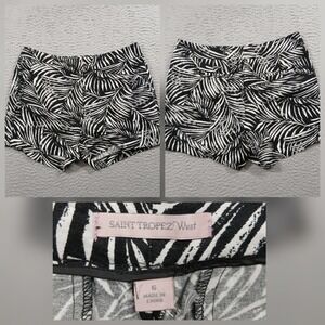 Saint Tropez West Shorts Women's 6 Black White Tropical Palm Leaf Casual